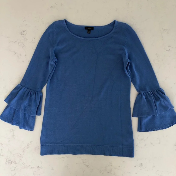 Talbots Casual Scoop Neck Layered Bell 3/4 Sleeve Knit Top Periwinkle Blue Sz XS - Picture 12 of 12